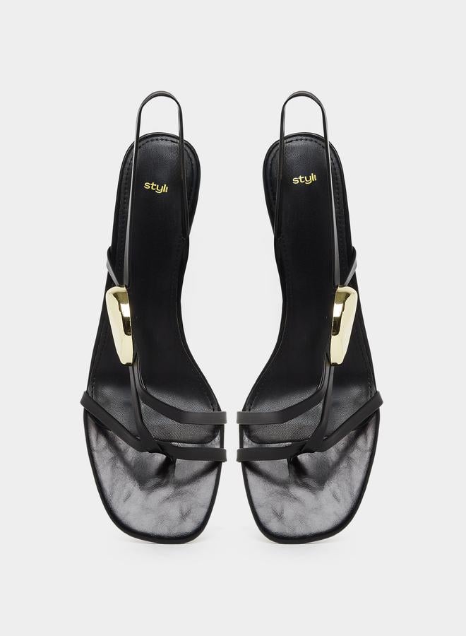 Styli Black Strappy Sandals with Gold Detail - Image 5